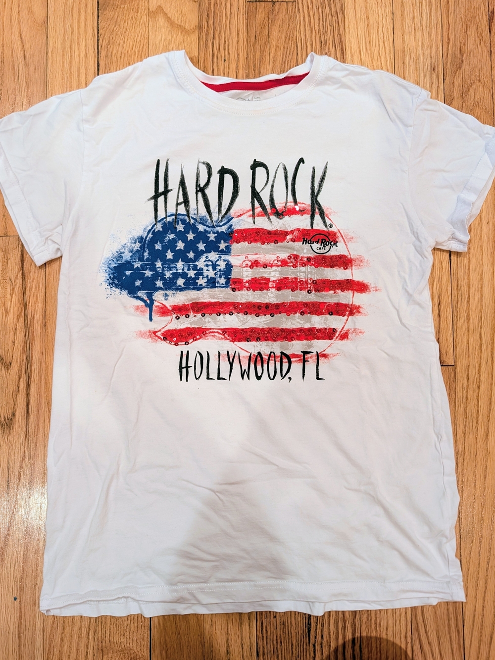 Hard Rock White Cotton Logo Tee With Americana Graphic - Women's Large